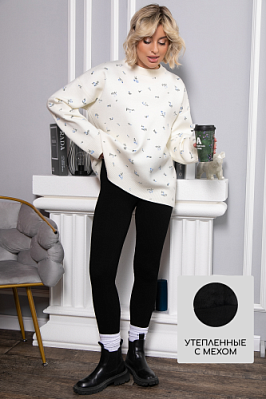 Лосины в рубчик утепленные НЬЮ (черные) Б14972-7М